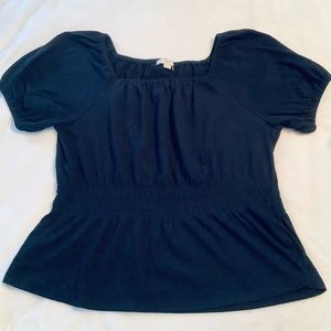 Navy Blue Puff Sleeve Peplum Top